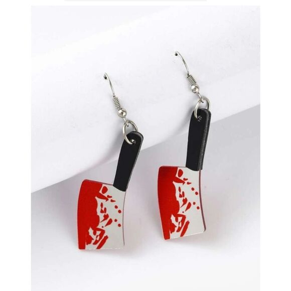 Bloody Cleaver Knife Dangle Earrings NEW - Picture 3 of 4